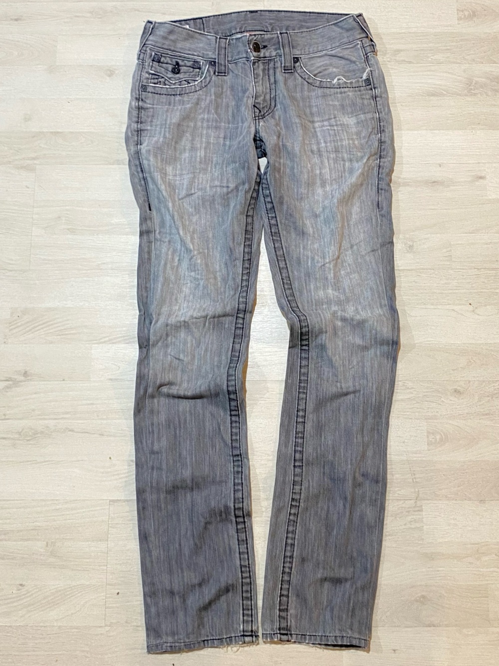 True Religion Ricky Jeans 30x34 Gray T flap pockets distressed